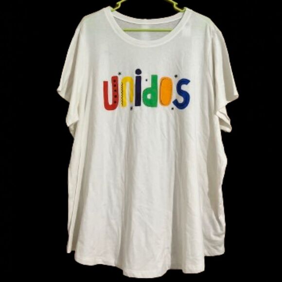 Old Navy Women’s Off White Multi Women’s Casual Shirt with “UNIDOS” Print Sz-3X - Picture 1 of 7